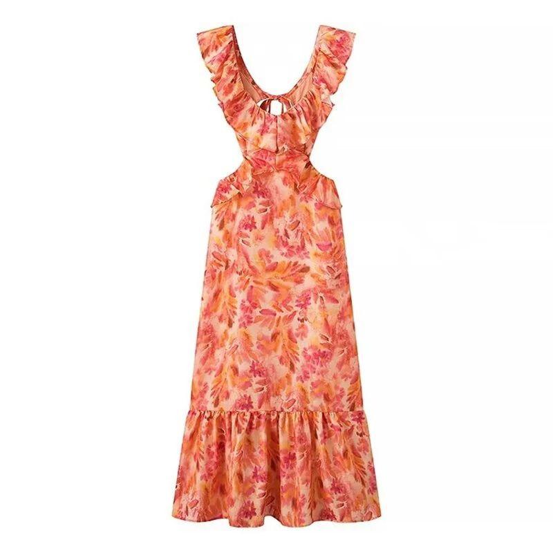 Stacked Fungus Edge Strap Backless Dress Laminated Wooden Ear Strap Dress