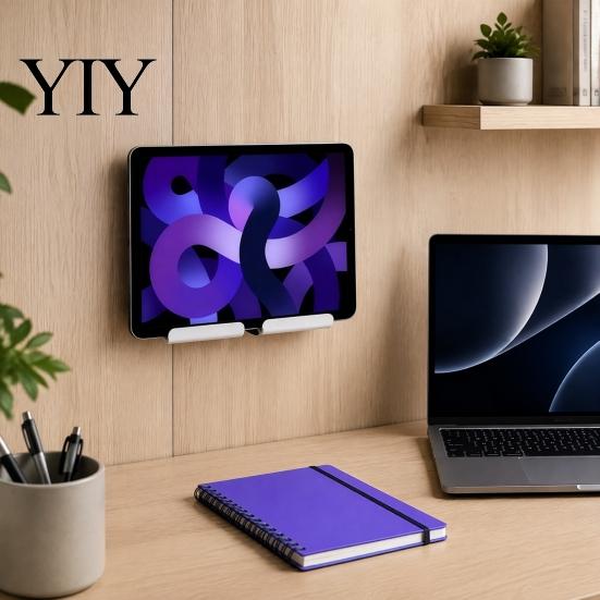 Clear Acrylic Wall Stand Tablet Mount Holder, Universal Mounted Smartphone Stand, Smooth Surface Phone Holder Cable And Charging Hole Organizer