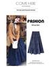 Retro Dark Blue Floral High-Waisted Midi A-line Skirt for Women - Spring 2025 Collection