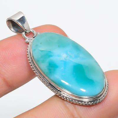 Natural Republic Larimar Edelstein 925 Massiv Sterlingsilber Anhänger 1,75" w2C21