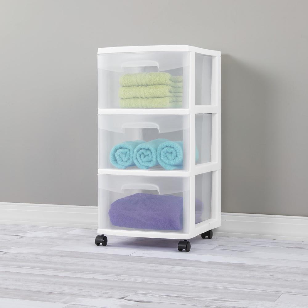 3 Drawer Plastic Storage Cart Rolling Organizer Multi-purpose Clear Bins Bedroom Kitchen Bathroom Craft Room Toy Organizer