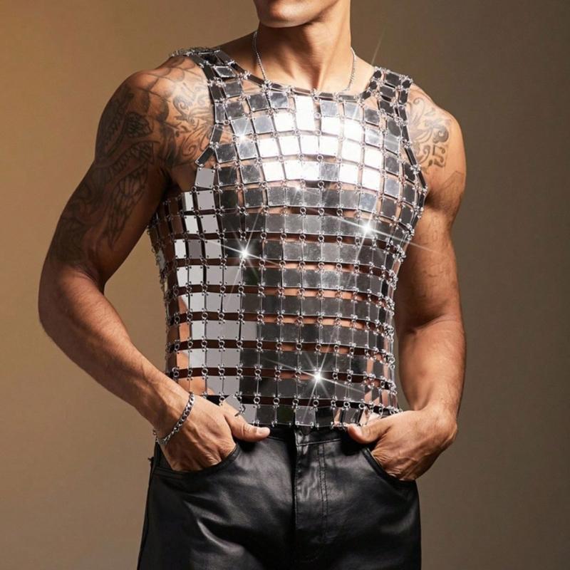 Metallic Mirror Tile Body Jewelry Top Open Grid Styling Accent for Festival Party Clubwear and Stage Styling Looks