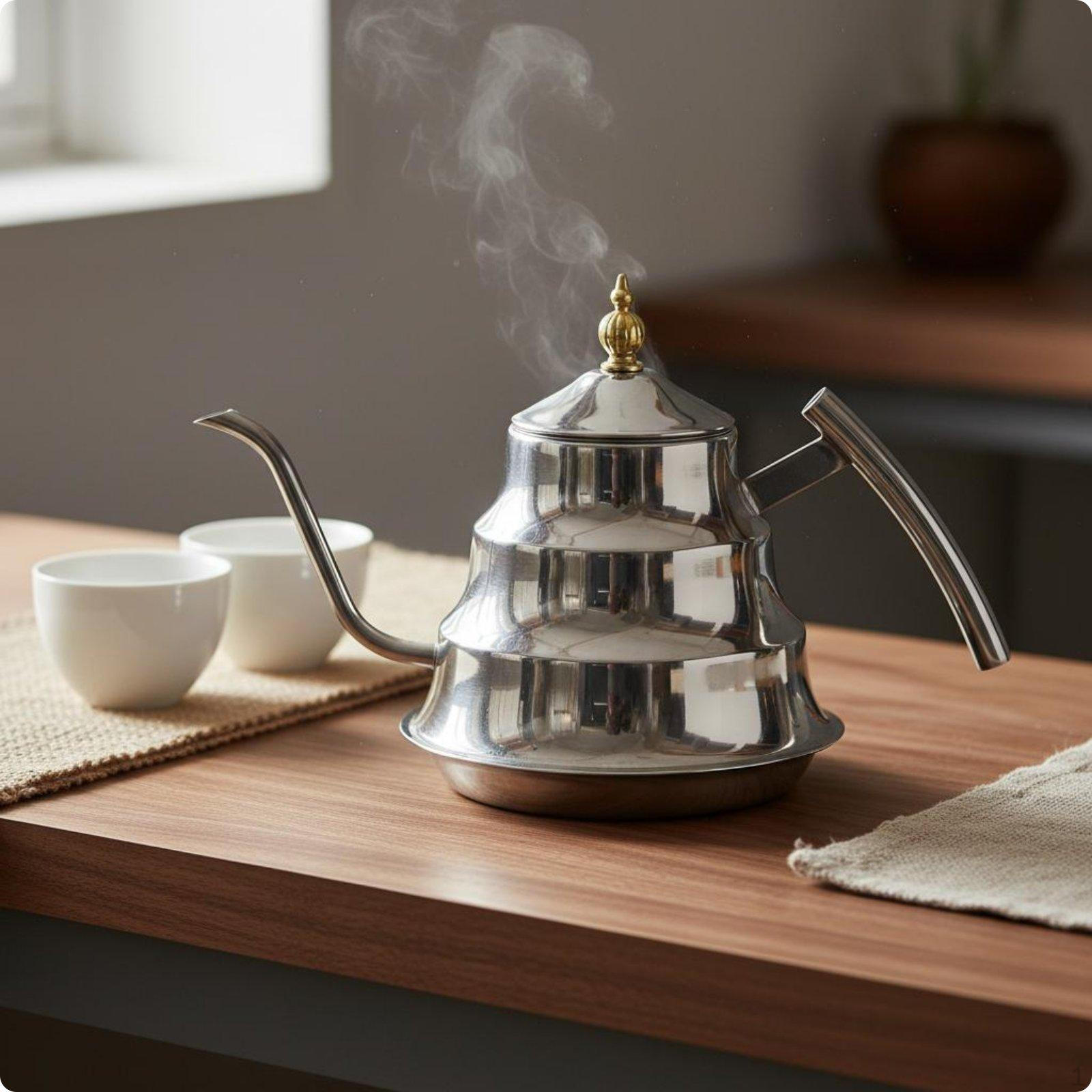 Steel Teapot with Strainer Easy to Clean Tea Pot Infuser RustResistant Stainless Silver Bamboo Pot