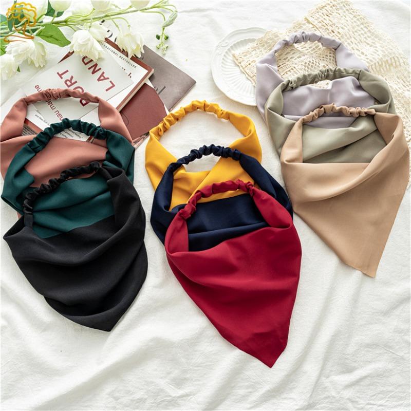 Fascia Triangolare in Chiffon di Seta Accessorio per Capelli da Donna - Foulard Elastico Semplice con Stile Versatile Come Copricapo