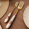 European Stainless Steel Knife, Fork and Spoon Home Ceramic Handle Steak Knife and Fork Golden Dessert Coffee Spoon Tableware
