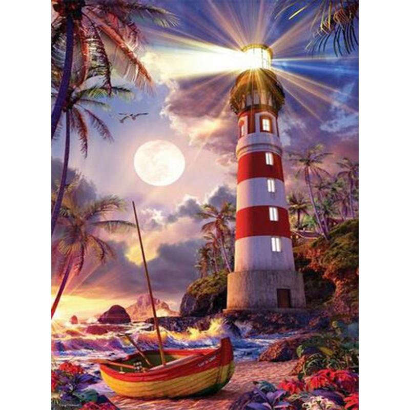 5D Diamond Painting Lighthouse Cross Stitch Kit Full Drill Round Embroidery Landscape Mosaic Picture of Rhinestones Home Decor