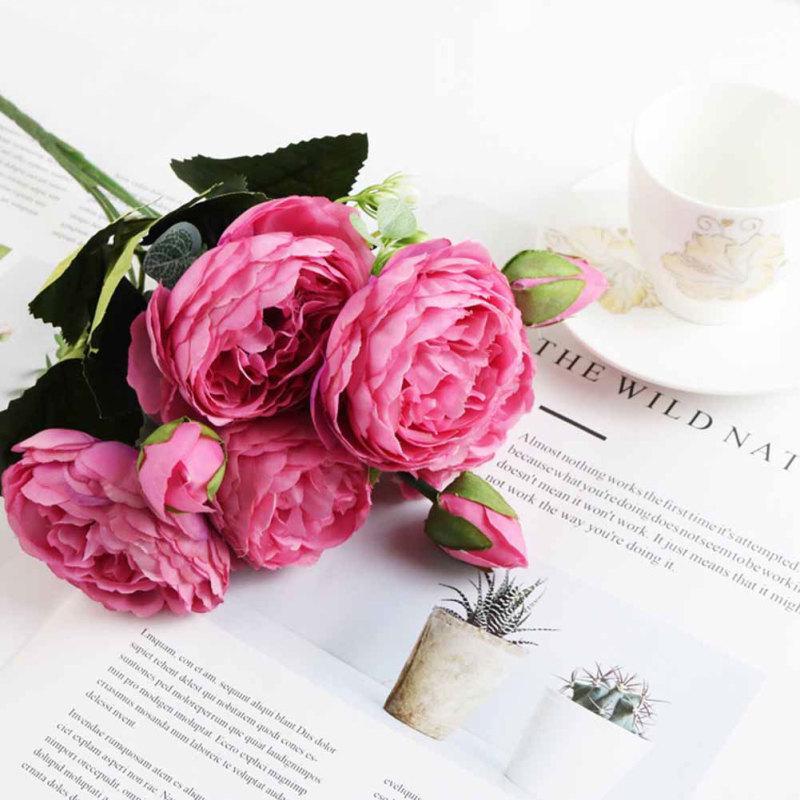 5 Heads Artificial Rose Fake Flower Bouquet for Home Wedding Decoration