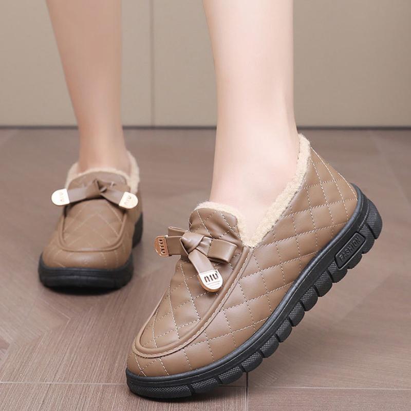 New Retro Plush Butterfly-knot Women's Boots Sweet Winter Warm Elegant Overshoes Womens Round Toe Geometric Plush Casual Boots