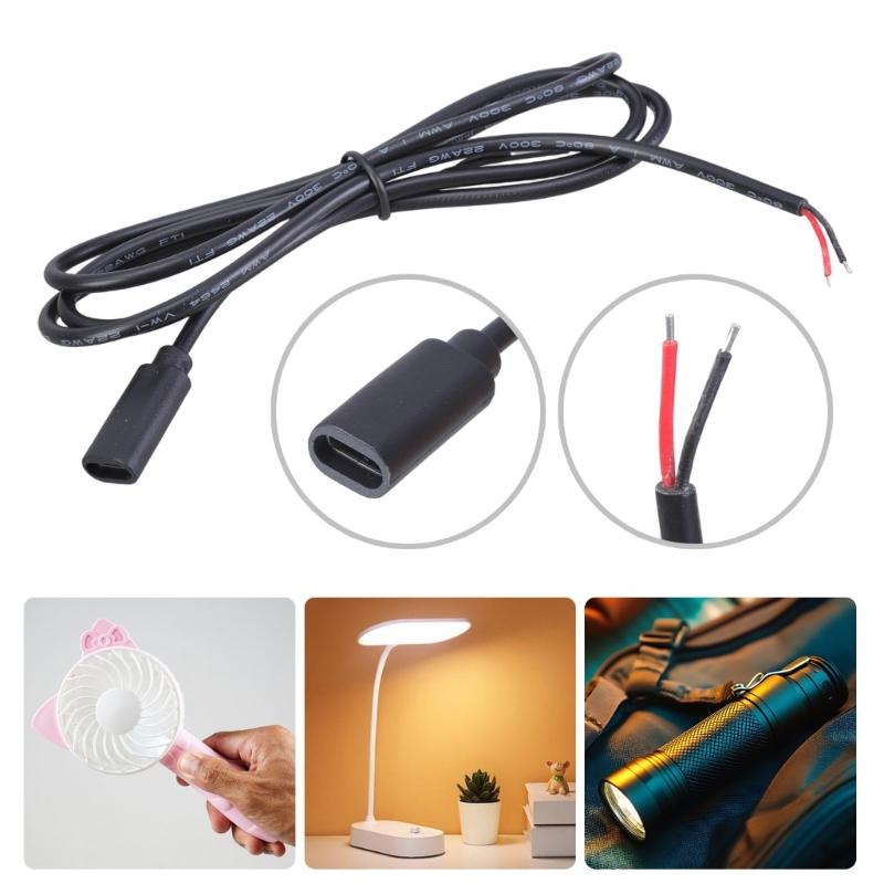 Open End Connector Type-C Female To 2 Pin Bare Wire Pigtail Wire Extension Power Cable for Replacement Repair DIY Cable