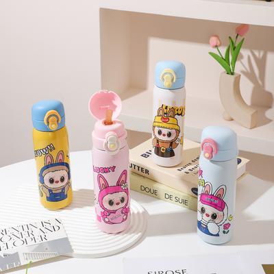 316 Food Grade Cat Thermos Cup, Portable Double Drinking Straw Water Cup, Cartoon Bouncing Direct Drinking Cup