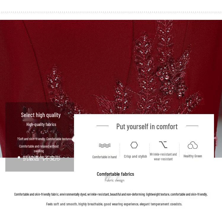 Wine Red Spring 2023 Elegant Wedding Banquet Dress for Middle-aged Mothers