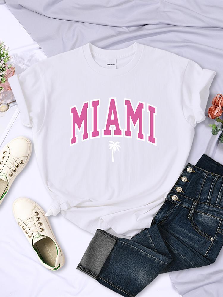 Miami Beach, Florida USA Street Printed T-Shirt Women Summer Breathable Short Sleeve Soft Comfortable T Shirts Loose Casual Tees