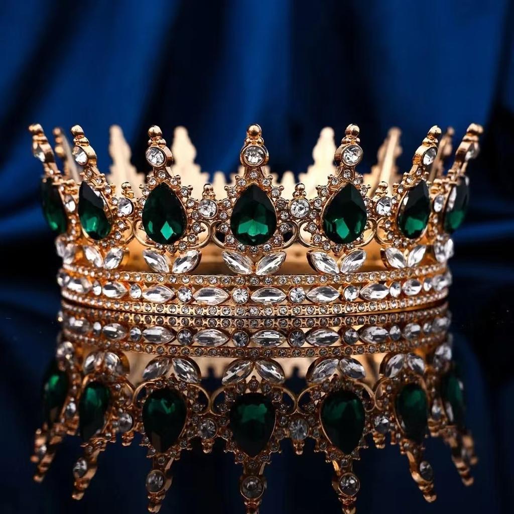 European and American Baroque Alloy Teardrop Crown Headwear for Brides Wedding Photography Accessories Full Round Coming of Age Ceremony Headwear
