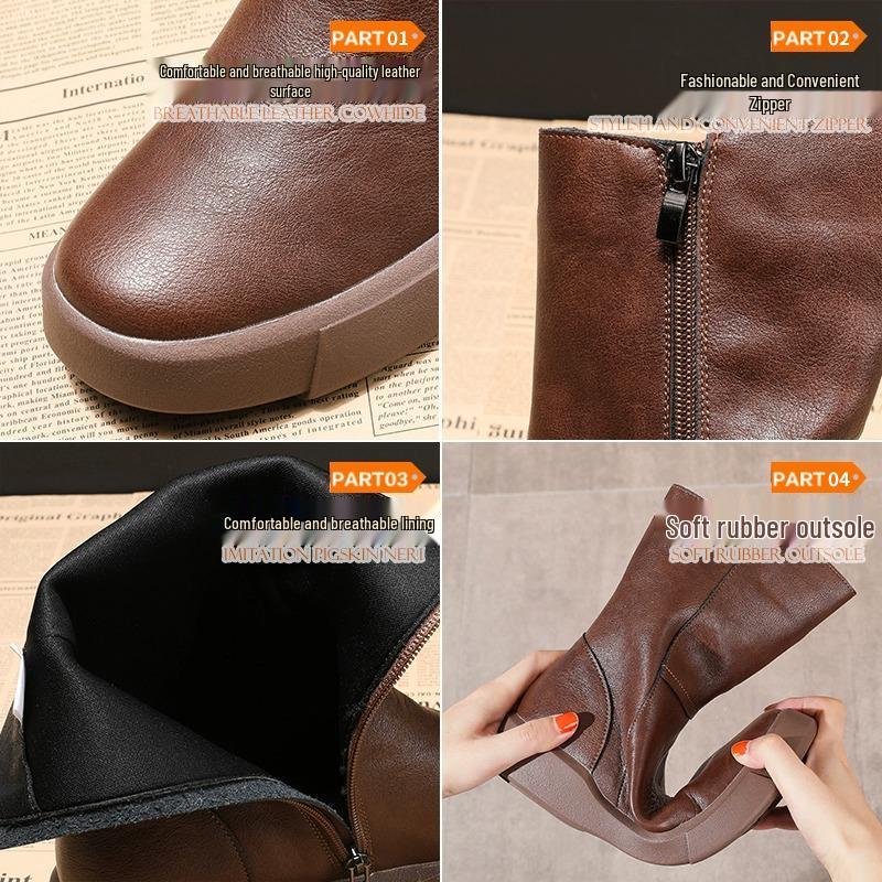 Women's 2026 British Style Mid-Calf Retro Martin Boots with Velvet Lining