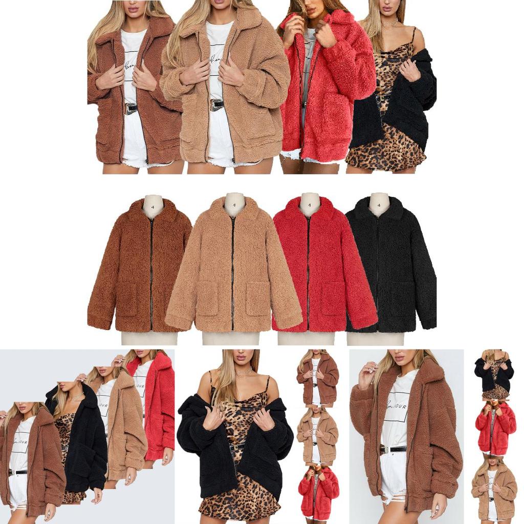 Luxuriöse Damen Dicke Warme Fleecejacke Mantel mit Weichem Flauschigem Kunstfell