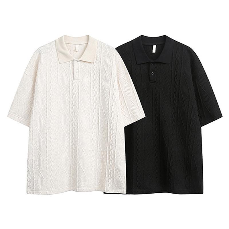 Trendy brand supply chain texture short-sleeved POLO shirt men's summer American old money style street design lapel top