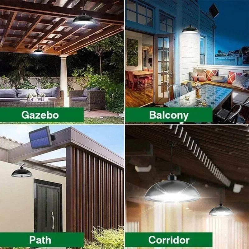 Solar Pendant Light with Remote Control - LED White/Warm Outdoor Chandelier for Camping and Garden
