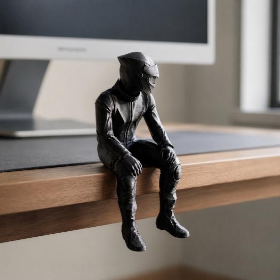 Nostalgie 3D-gedruckte Motorradfahrer-Figur, sitzende Motorradfahrer-Kunststatue, Biker-Statue Dekor für Zuhause, Büro, Schreibtischregal & Enthusiasten