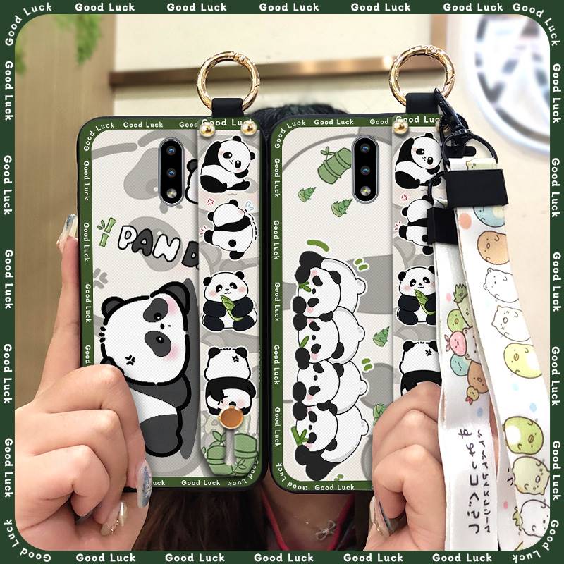 Cartoon Fashion Design Phone Case For Nokia 2.3 Wrist Strap Panda Back Cover Waterproof Anti-knock Lanyard Wristband
