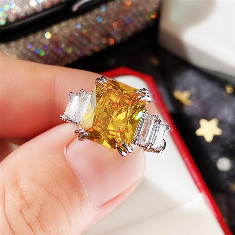 Huitan Bright Blue/Yellow Stone Women's Ring Fashion Versatile Female Finger Accessories for Party Luxury Cubic Zirconia Zircon