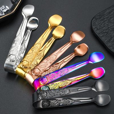 Stainless Steel Ice Cube Clip Rustproof Vibrant Color Comfortable Grip Round Head Sugar Food BBQ Pastry Tongs Kitchen Tool