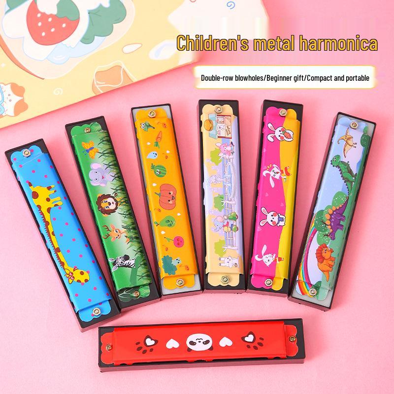 Kids' 16-Hole Metal Cartoon Harmonica - Mini Tinplate Toddler Music Toy