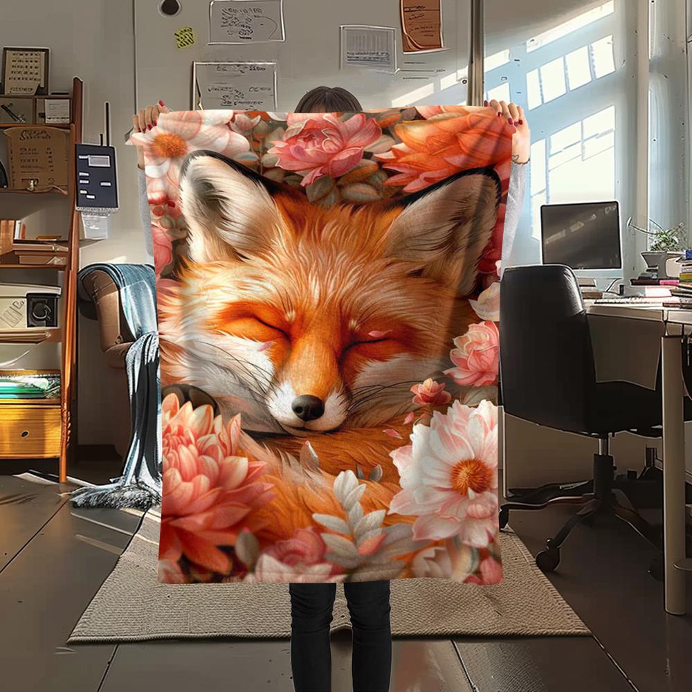 1Pc Tiger Fox Art Print Flannel Blanket, High Quality Comfortable for All Seasons, Home Decor, Warmth and Comfort, Perfect for Gifts