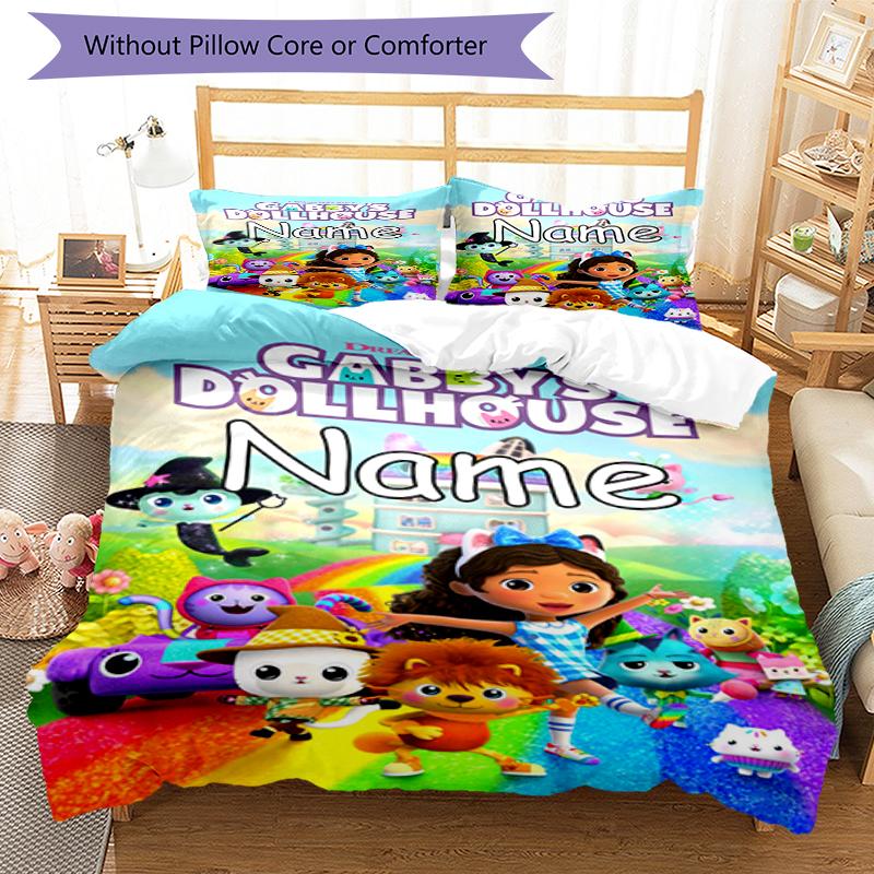 Set de Lenjerie de Pat cu Nume Personalizat 3 Bucăți Casa de Păpuși a lui Gabby Husa de Plapumă Închidere Include 1 Husă de Plapumă 2 Fețe de Pernă Moale și Confortabilă Pentru Toate Anotimpurile