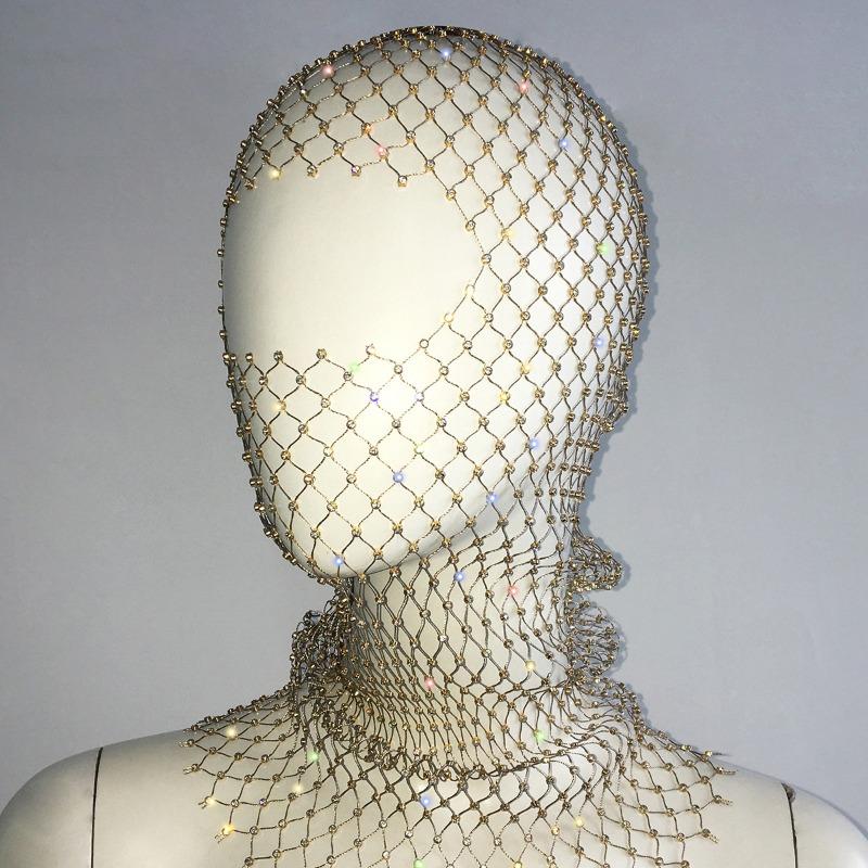 Meier Accessorize with a rhinestone elastic mesh headband - holiday carnival sparkling diamond face mask