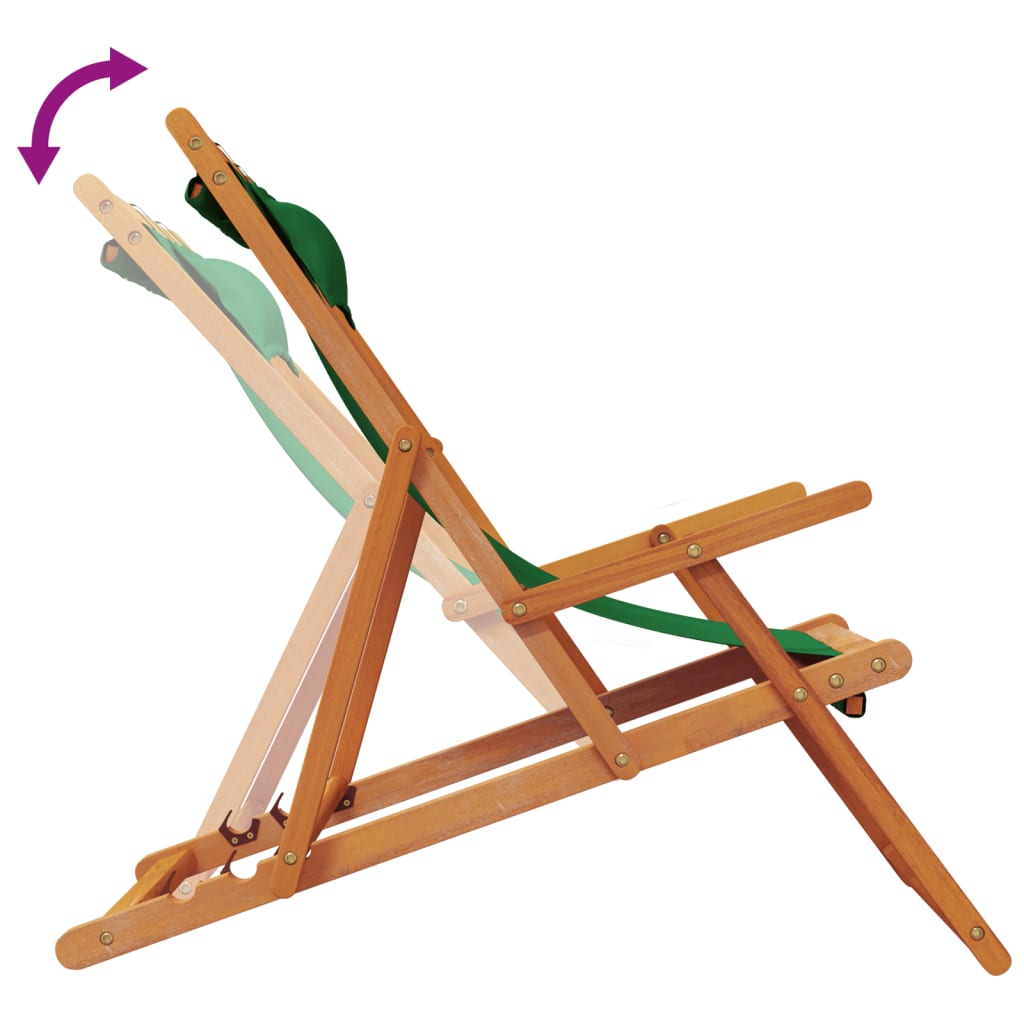 Folding Beach Chairs 2 Pcs Green Fabric