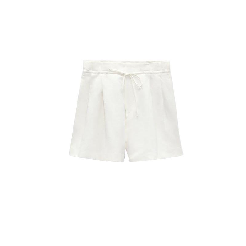 Spring New Arrival Linen Blend Silm Vest 2010751 White Casual High Waist Shorts 4661413