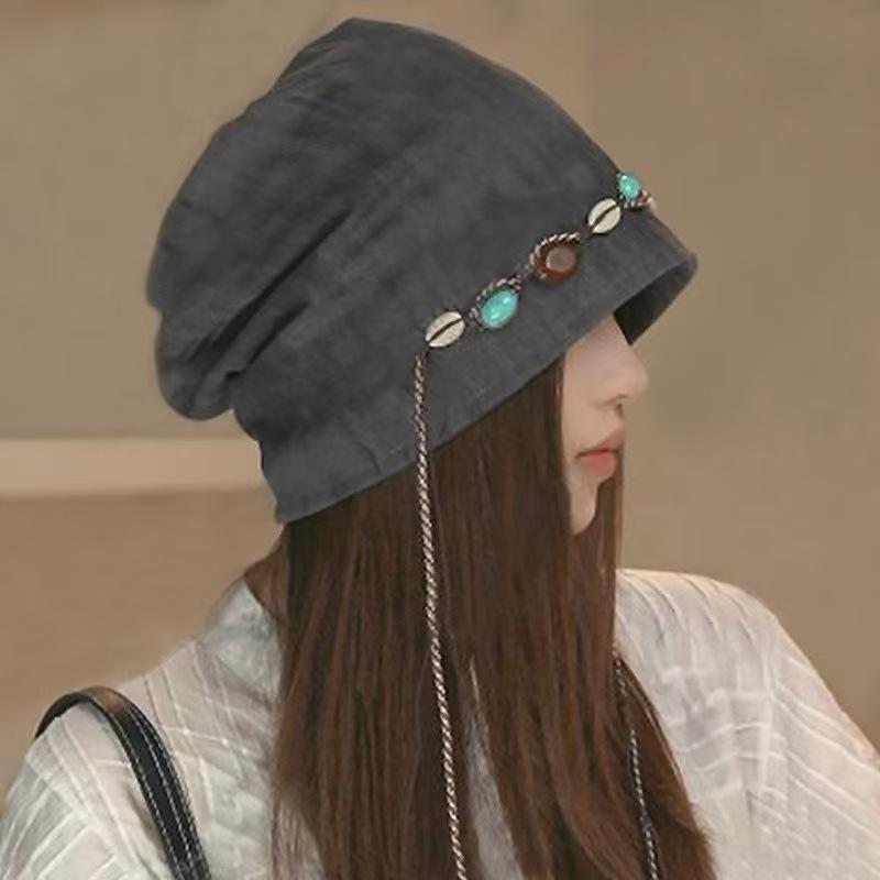 Women's Ethnic Tie-Dye Tassel Beanie with Beaded Butterfly Decor