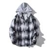 Spring Autumn Men's Checkered Hooded Shirt Man Casual Loose Button Up Plaid Shirts