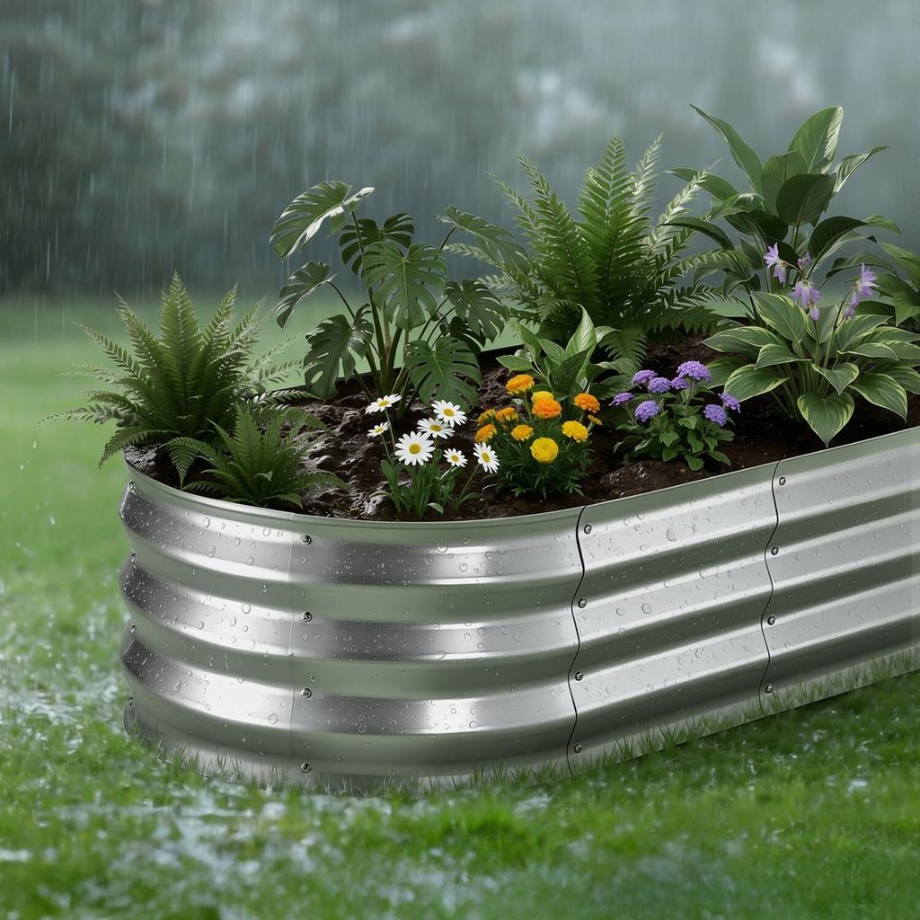 2 Pack Galvanized Raised Garden Beds, 1200 X 600 X 300 Mm, Oval Metal Planter Boxes Kit Outdoor, Bottomless Elevated Garden Box with Gloves, Alu-Zinc,