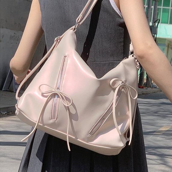 2026 Women s Bowknot Large Capacity Korean Fashion Tote & Shoulder Backpack розовый