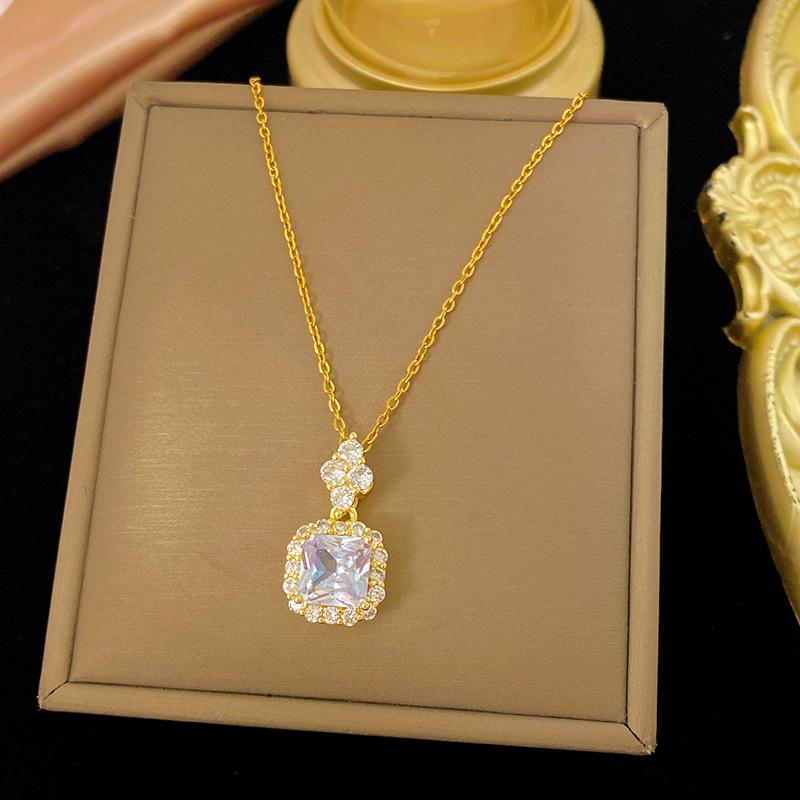 Cool Tone Fashion Square Multicolor Zircon Pendant Necklace Elegant And Sophisticated Jewelry