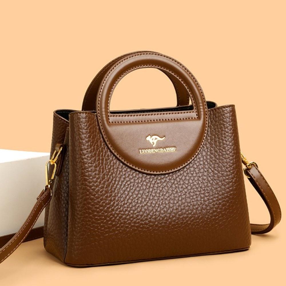 Women Textured Faux Leather Handbag with Detachable Crossbody Strap for Daily Commute