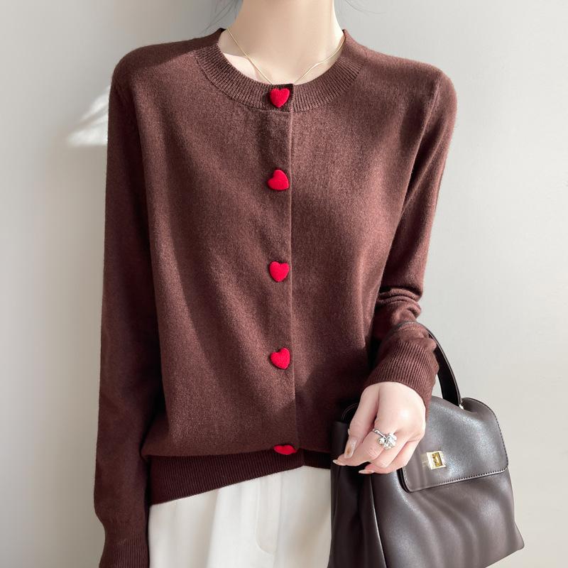 

Новый кардиган крупной вязки в корейском стиле с милой и молодежной застежкой-сердечком, с цветными блоками, для женщин, универсальный свитер для весны и осени XXL красный/кофейный