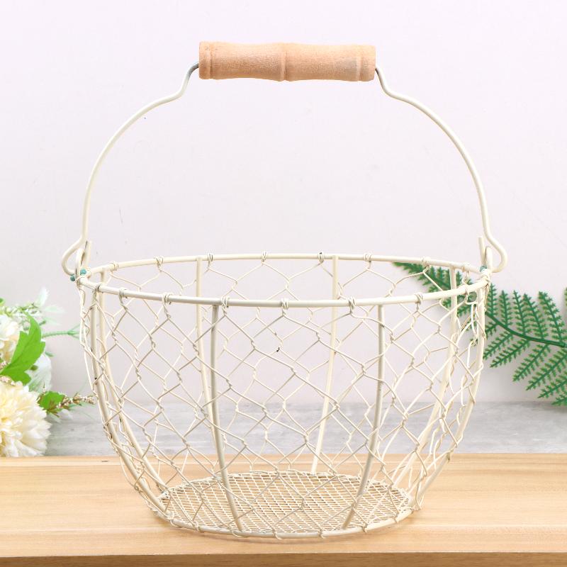 Egg Basket Round Metal Wire Basket With Handle Multipurpose Food Storage Organizer Fruit Vegetable Holder For Kitchen Picnic