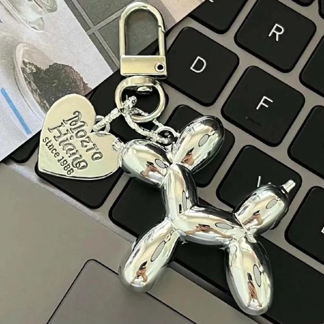 Cartoon Balloon Dog Couple Keychains Key Ring Women Men New Bling Cute Pet Bag Car Holder Airpods Box Jewelry Friend Gift