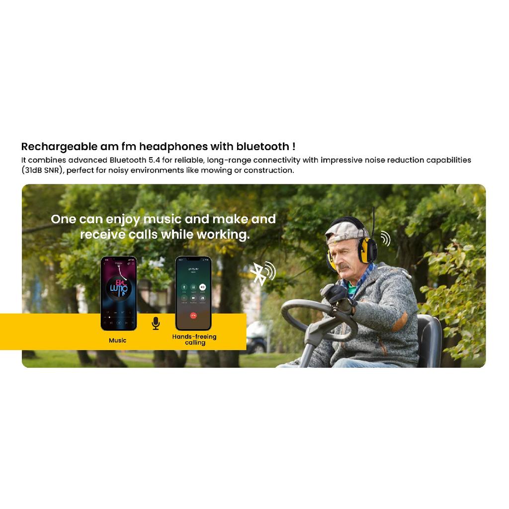 Professionelle Bluetooth 5.3 Gehörschutzkapseln - 30dB NRR mit AM/FM-Radio für Rasenmähen, Werkstätten, Industriellen Einsatz