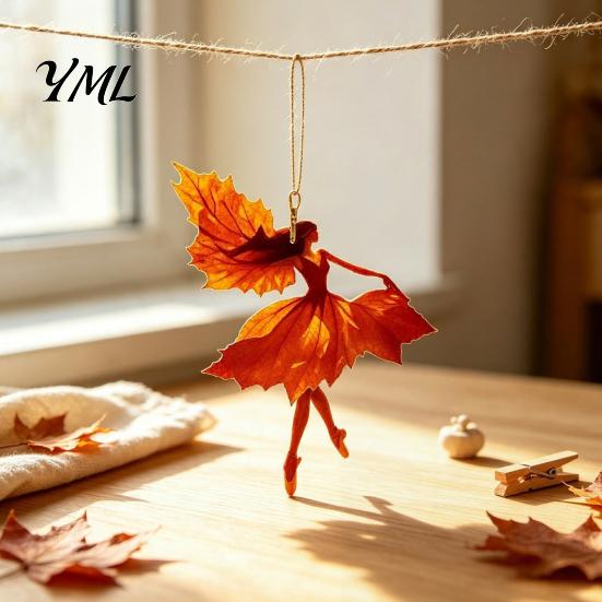 Seasonal Atmosphere Ornaments Autumn Leaves Ballet Dancer Acrylic Advent Calendar, 2D Hanging Ornament Set Unique Party Favors with Lanyard