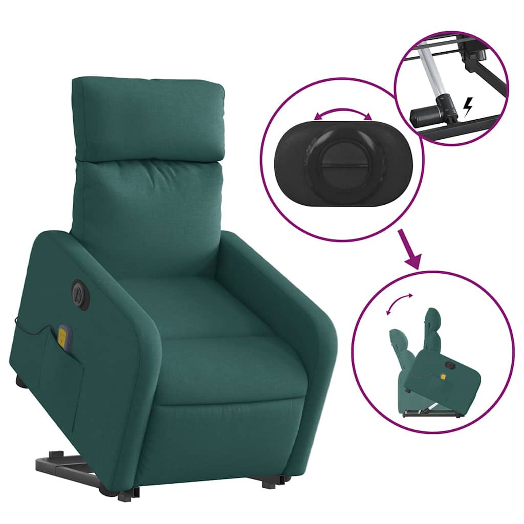 Electric Massage Recliner with Rising Function Dark Green Fabric