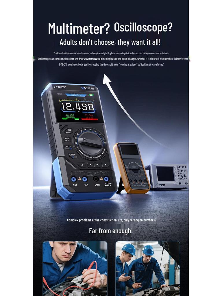 FNIRSI DST210/201 3-in-1 Multimeter: 10M Bandwidth, Oscilloscope, Signal Generator.