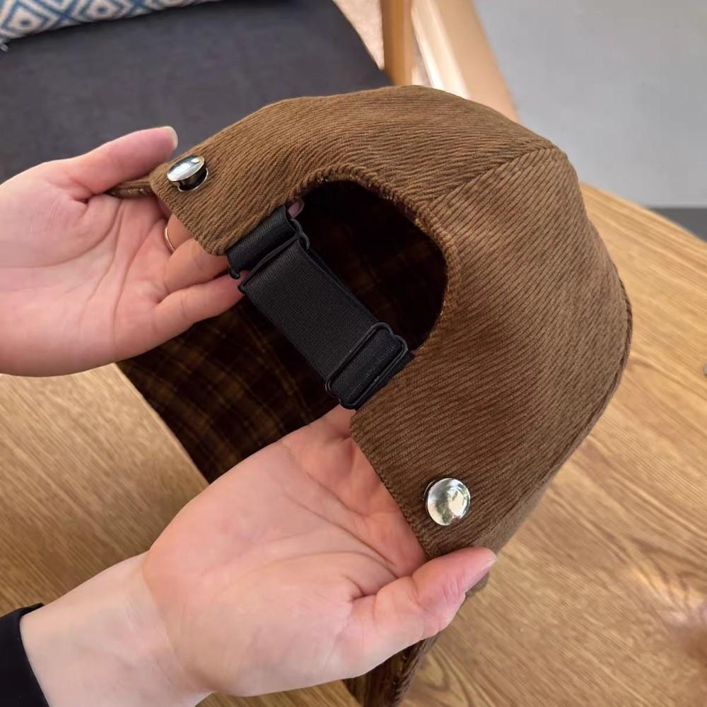 Double-side Baseball Cap Adjustable Peaked Cap Fashion Checkered Hat  for Women