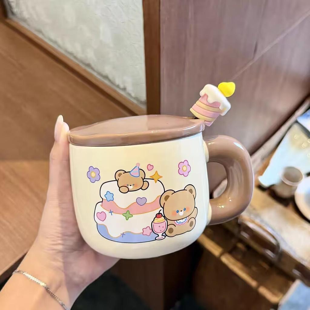 Birthday gift for girls mug with lid spoon cute water cup new ceramic cup couple coffee breakfast cup