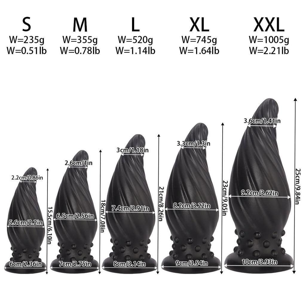 Hitasi Dildo for Extra Thick Anal Soft Spiral Anal Anal Anal Beginner To Anal Weight Anal Adult Toys Black M Maximum Diameter Women, Plug, PVC, Toy,