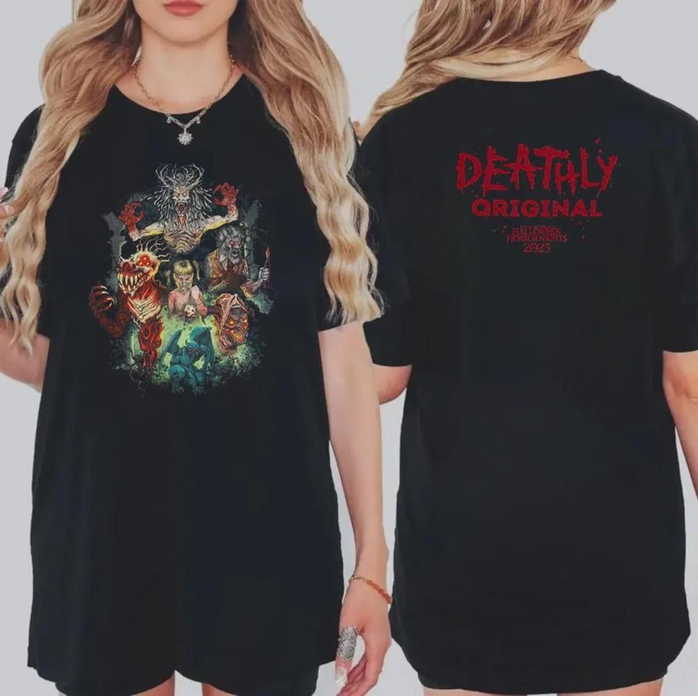 Хэллоуинские Ночи Ужасов 2025 Оригинальный Дом Двусторонняя Футболка, Хэллоуинский Подарок Унисекс Футболка XXXXL