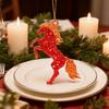 1/4Pcs Golden Flame Horse Christmas Ornament 2D Flat Christmas Horse Pendant Xmas Tree Hanging Pendent New Year Gifts Keychain