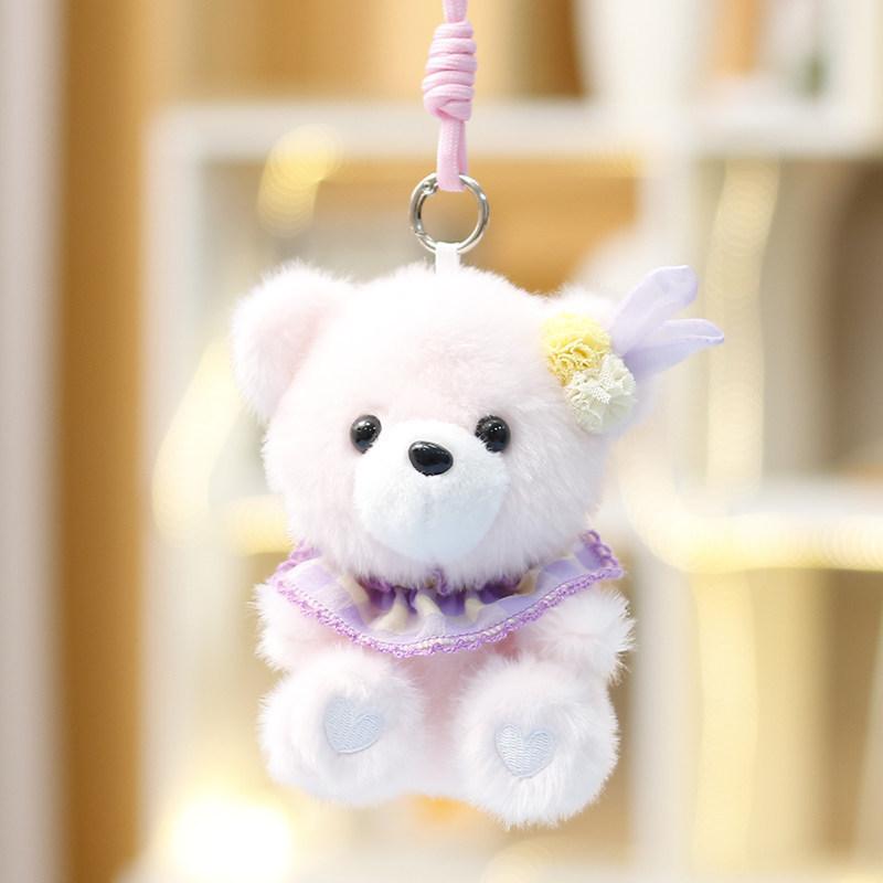 Plush Bear Keychain With Polyester Fiber Filling For Girls Kids Bag Pendant Toy